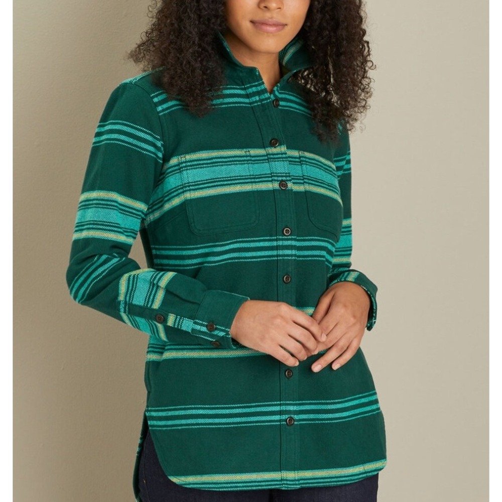 Duluth Trading Co Heritage Flannel Shirt Medium Green Striped Button Up Cotton